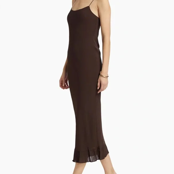 Reformation Suki Pleated Hem Midi Dress brown